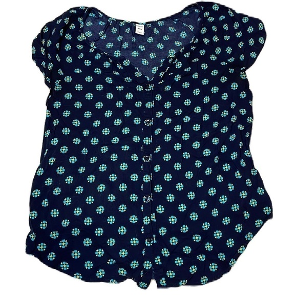 Old Navy M navy blue button down top with green pattern - Picture 1 of 7